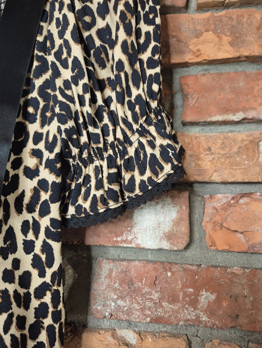 Reformation Inara Leopard Print Top NWT Silk Blend Ribbon Tie Smocked Back Chic - Picture 5 of 13